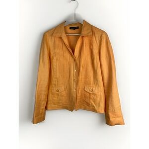 Jones New York Women's 12 Orange 100% Linen Pintuck Pleated Button Up Jacket